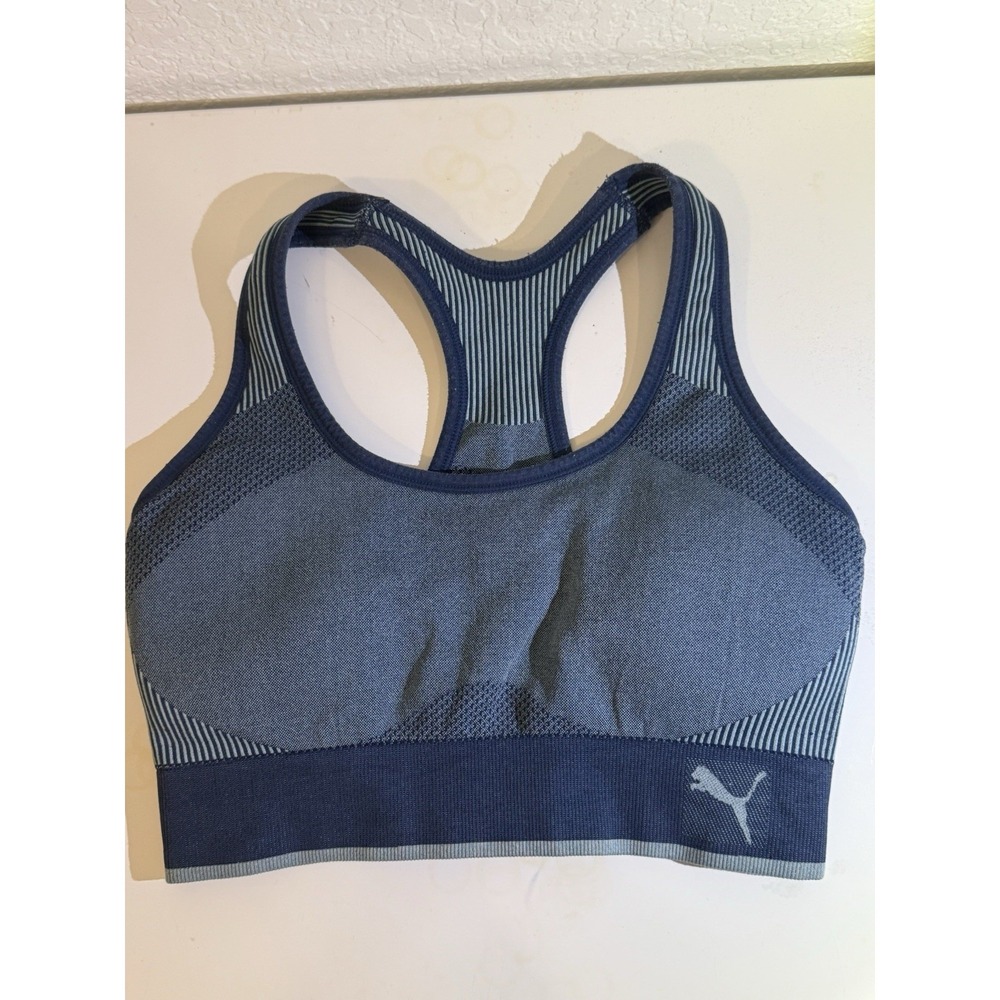 PUMA Size M Womens Blue Wireless Padded Racerback Sports Bra